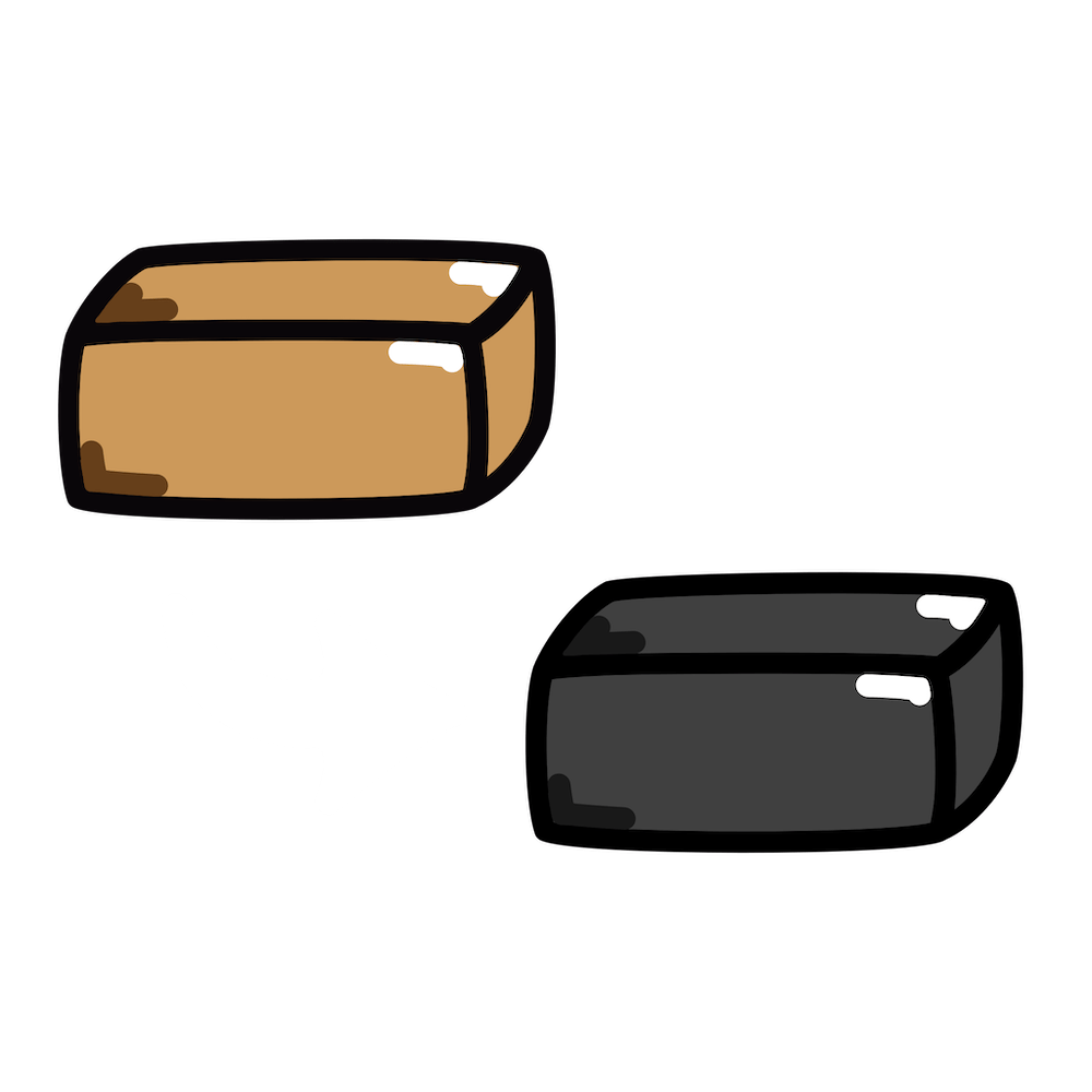 Ein illustriertes Icon, welches zwei Boxen zeigt mit einem Pfeil dazwischen. Eine Box ist eine Einweg-Kartonage, die andere ist eine Ravioli Mehrweg-Versandverpackung.